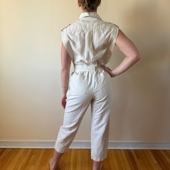 Banana Republic Cream Cotton Tie Waist Jumpsuit - Picture 2 of 12